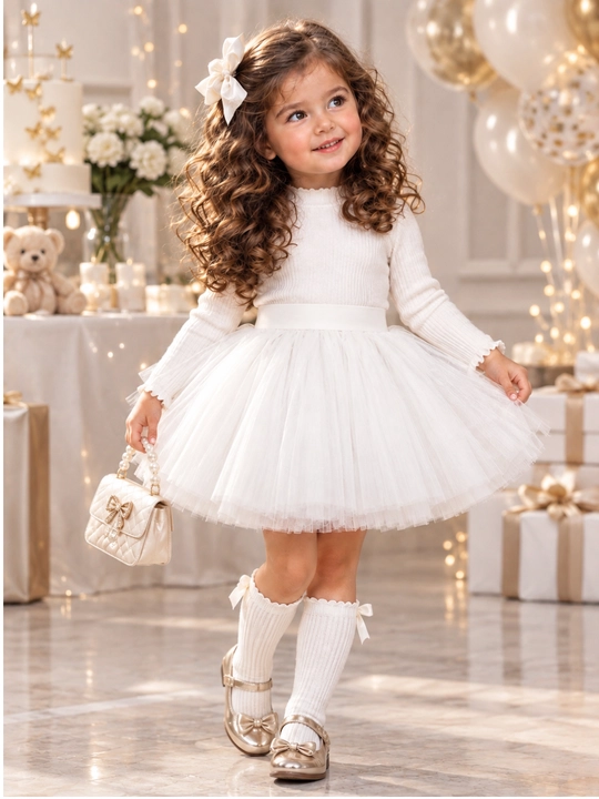 9 oylik-3 yoshli qizlar yubkasi  Minnie pomponli va applikatsiyali Fatin bolalar yubkasi
