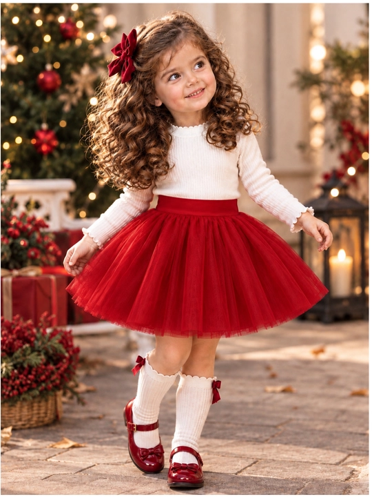 9 oylik-3 yoshli qizlar yubkasi  Minnie pomponli va applikatsiyali Fatin bolalar yubkasi - 