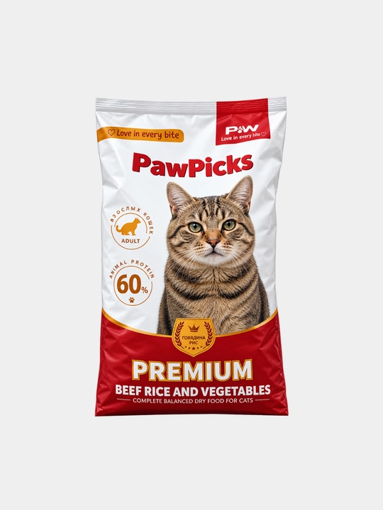 Paw Picks сухой корм для кошек говядина с овощами 10 кг - 