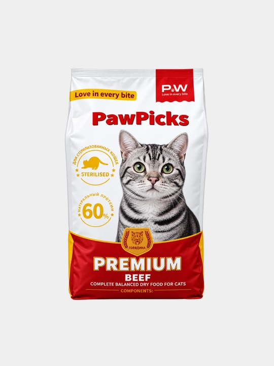 Paw Picks Premium Stirelesed сухой корм для кошек с говядиной и овощами 10 кг - 