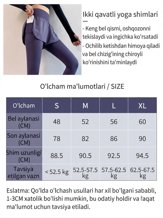 Ayollar uchun yubkali sport taytsi legginsi losina, sport losinlari, sport kiyimi, sport