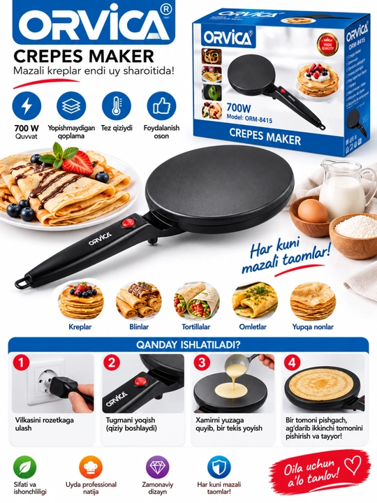 ORVICA Elektrik Blin Pishirgich (Crepe Maker)