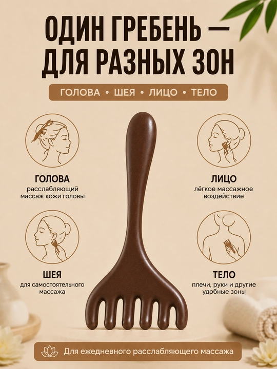 Массажный гребень для головы, шеи, лица и тела, ручной массажер, 6 зубцов