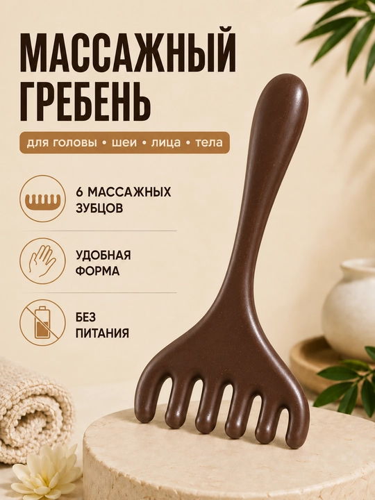 Массажный гребень для головы, шеи, лица и тела, ручной массажер, 6 зубцов - 
