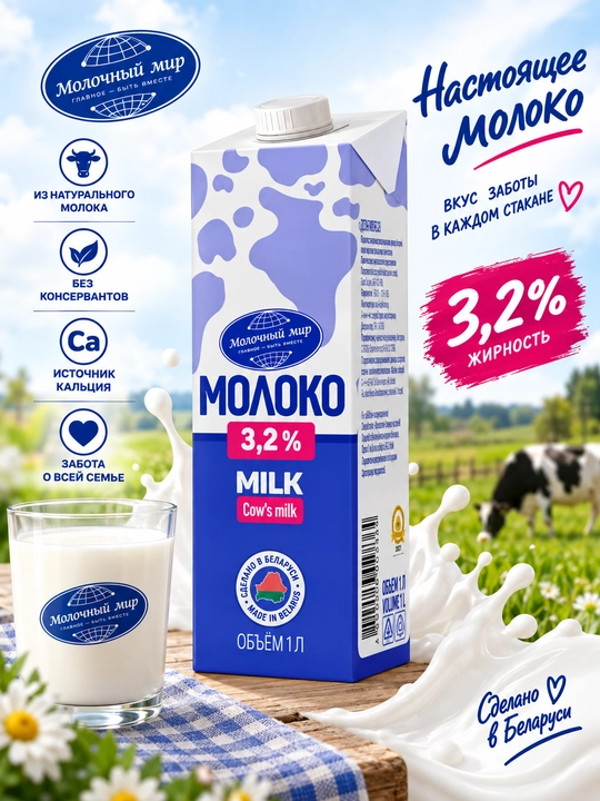 “Molоchniy mir” pasterizatsiyalangan ichimlik suti 3,2%, 1 litr - 