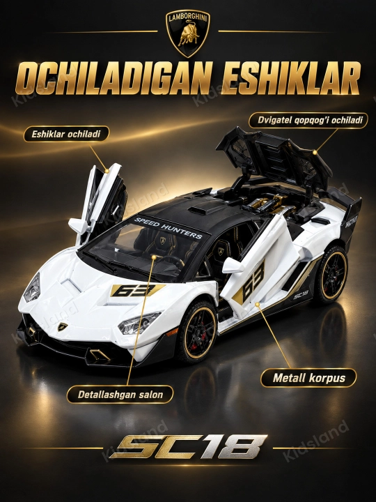 Lamborghini SC18 1-32, temir mashina, svet, ovoz, inersiya