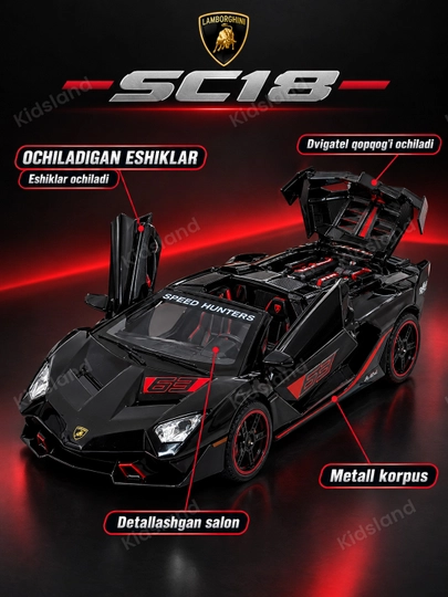 Lamborghini SC18 1-32, temir mashina, svet, ovoz, inersiya