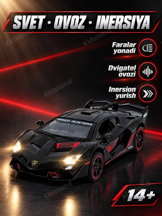 Lamborghini SC18 1-32, temir mashina, svet, ovoz, inersiya