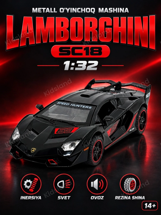 Lamborghini SC18 1-32, temir mashina, svet, ovoz, inersiya - 
