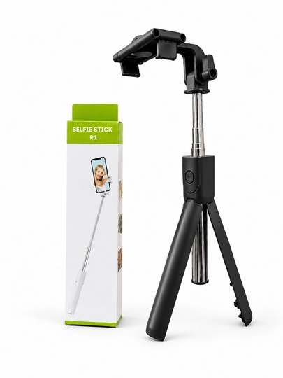 Bluetooth bilan jihozlangan R1 3 ta 1 da selfi tayoqchasi, monopod va shtativ, 70 sm, qora