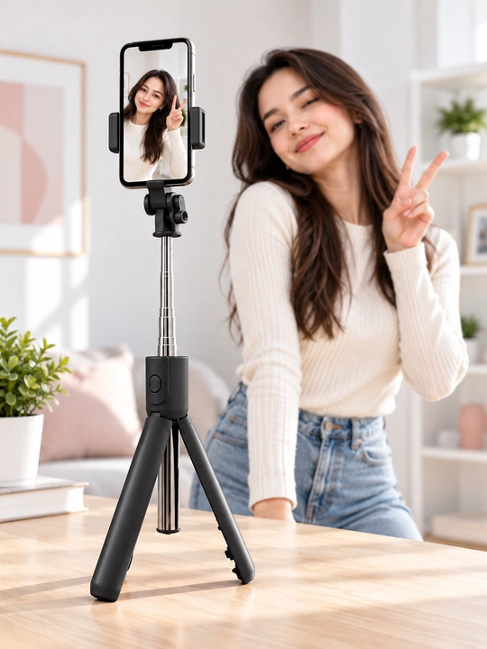 Bluetooth bilan jihozlangan R1 3 ta 1 da selfi tayoqchasi, monopod va shtativ, 70 sm, qora