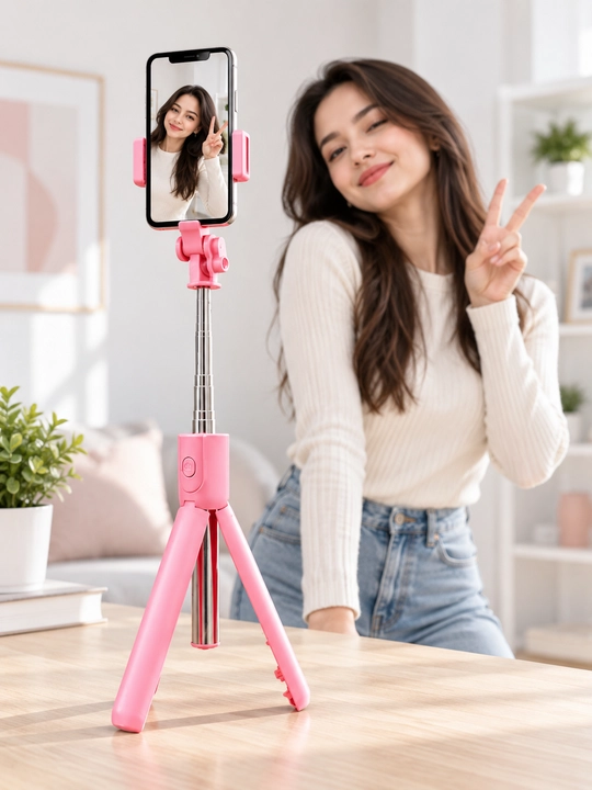 Bluetooth bilan jihozlangan R1 3 ta 1 da selfi tayoqchasi, monopod va shtativ, 70 sm, qora