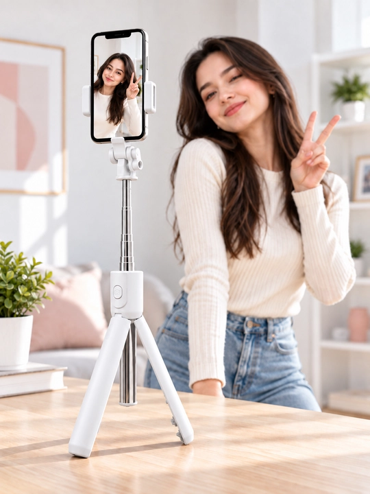 Bluetooth bilan jihozlangan R1 3 ta 1 da selfi tayoqchasi, monopod va shtativ, 70 sm, qora