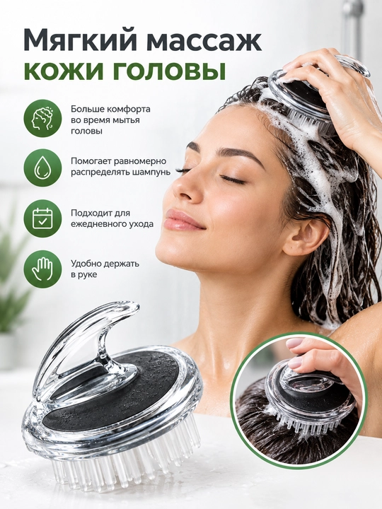Массажная щётка для кожи головы и волос, силиконовая щётка для мытья головы