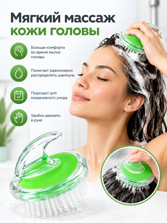Массажная щётка для кожи головы и волос, силиконовая щётка для мытья головы