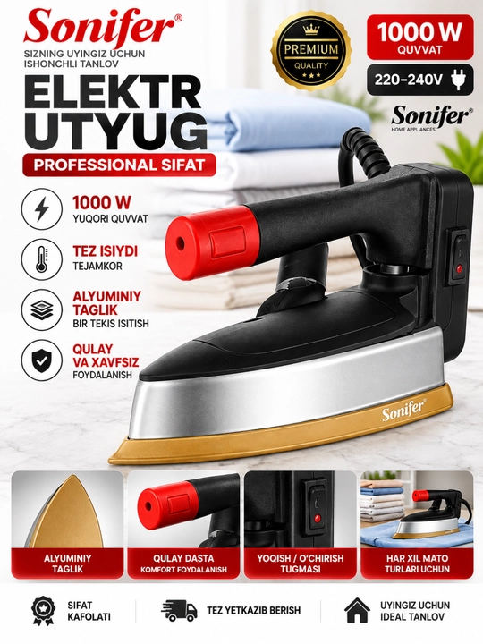 SONIFER keramik taglikli bug‘ dazmoli - Steam Iron - 