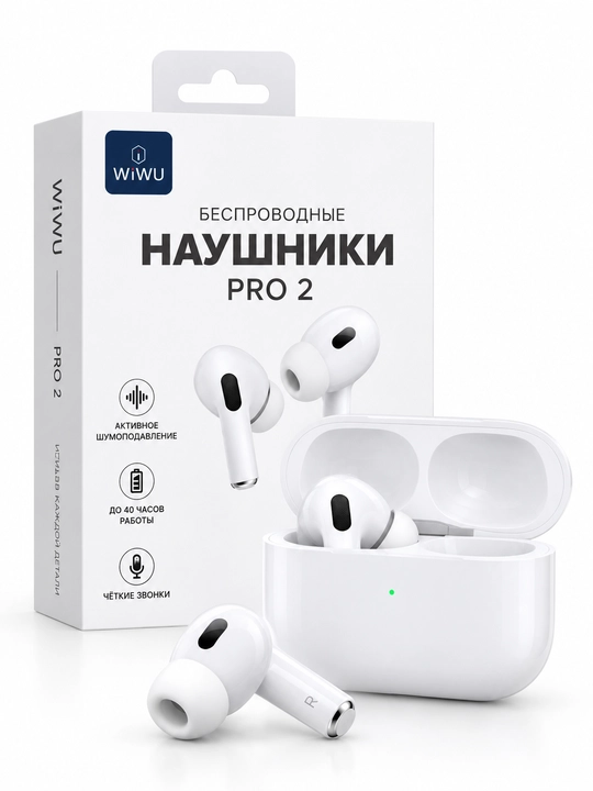 WiWU Pro 2 simsiz quloqchin Bluetooth, shovqinni kamaytirish, mikrofon va USB-C
