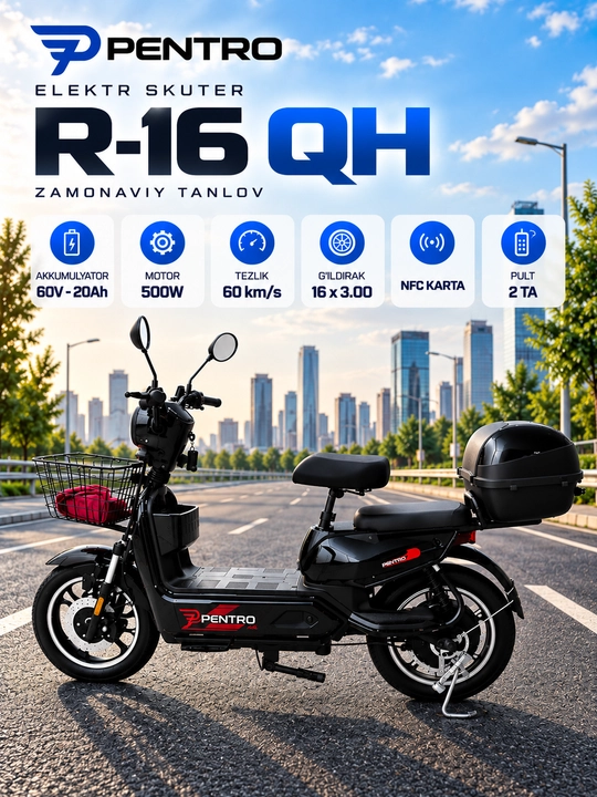 Электроскутер PENTRO R-16 QH 60V 20Ah, 500W, 60 км/ч, NFC, 2 пульта