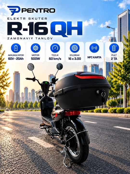 Электроскутер PENTRO R-16 QH 60V 20Ah, 500W, 60 км/ч, NFC, 2 пульта