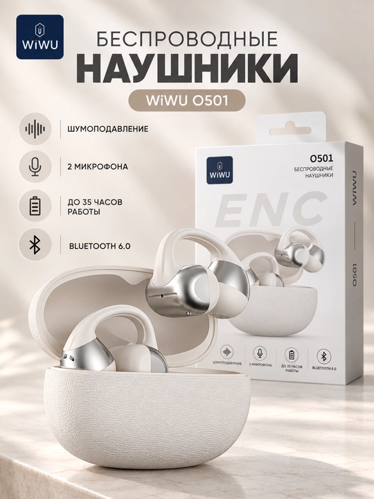 WiWU O501 simsiz quloqchin Bluetooth 6.0, shovqinni kamaytirish va 2 mikrofon - 