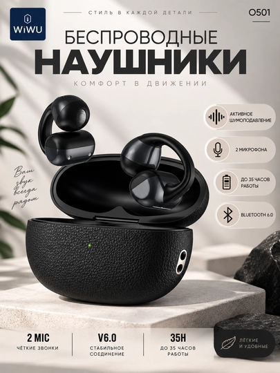 WiWU O501 simsiz quloqchin Bluetooth 6.0, shovqinni kamaytirish va 2 mikrofon - 