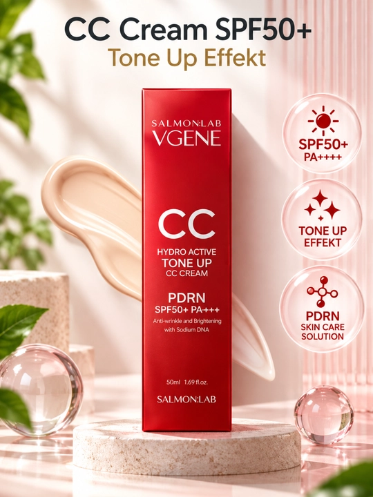 Salmon Lab Vgene CC krem PDRN SPF50+ PA++++, tone up, yuz uchun ton krem, 50 ml