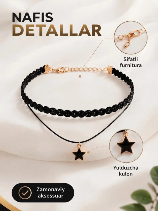 Nafis choker-marjon, metall elementlarga ega zamonaviy dizayn