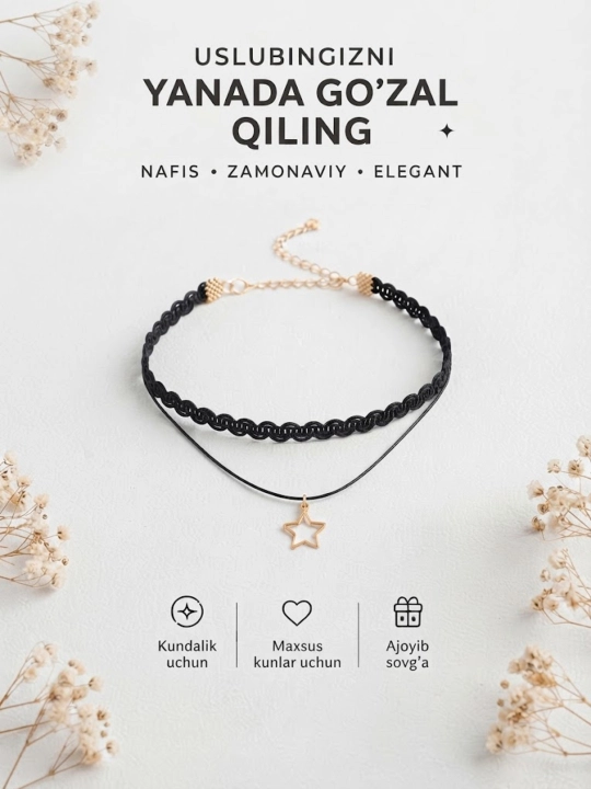 Nafis choker-marjon, metall elementlarga ega zamonaviy dizayn