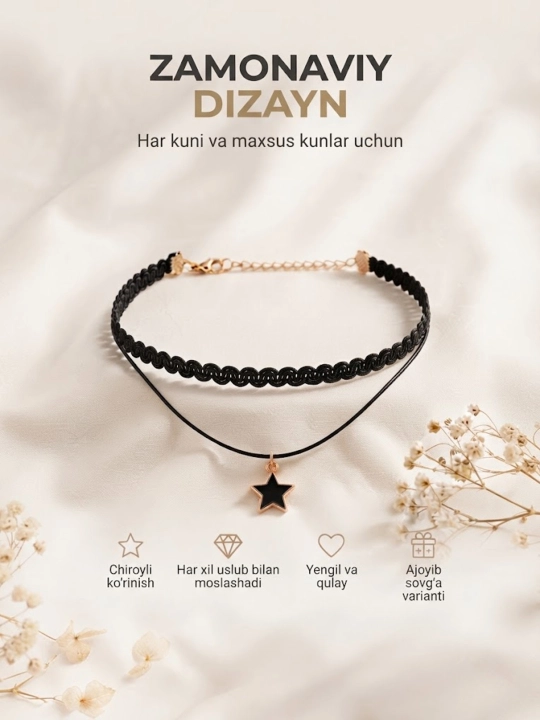 Nafis choker-marjon, metall elementlarga ega zamonaviy dizayn
