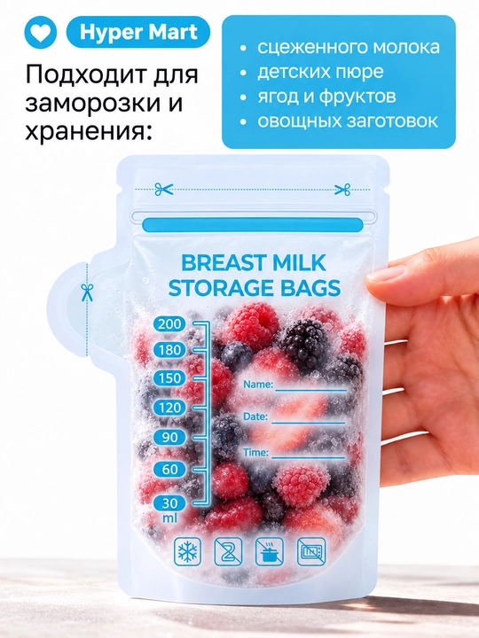 Ona sutini saqlash va muzlatish uchun qoplar, 30 dona Hyper Martdan sizning oilangiz uchun