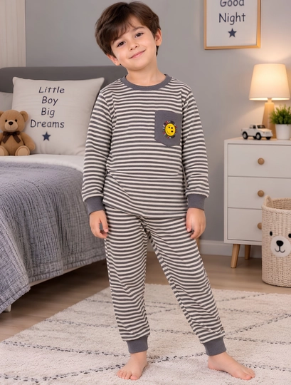 O‘g‘il bolalar uchun paxtalik pijama to‘plami, kuz/qish/bahor, yumshoq uy kiyimi - 