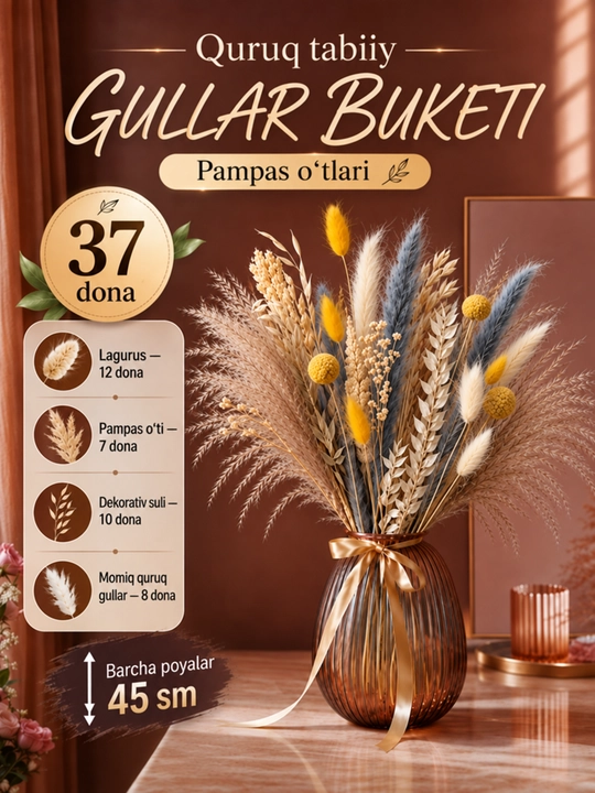 Quritilgan gullar, tabiiy, quruq gullar guldastasi
