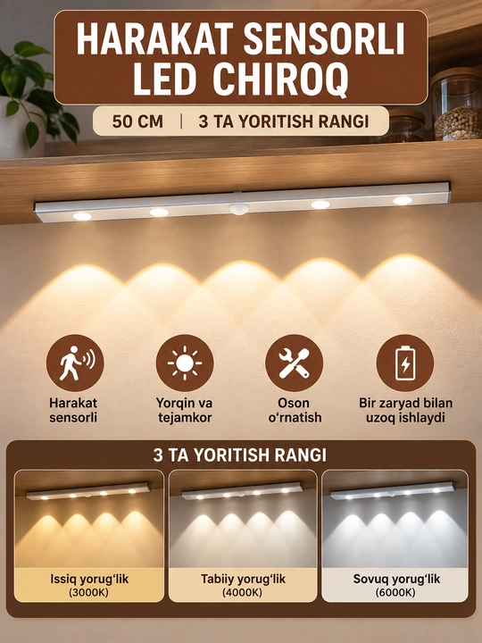 Harakat sensori bilan simsiz chiroq