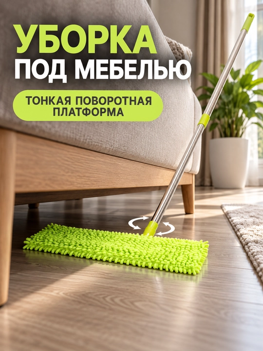 Швабра телескопическая с насадкой, из микрофибры, для мытья полов
