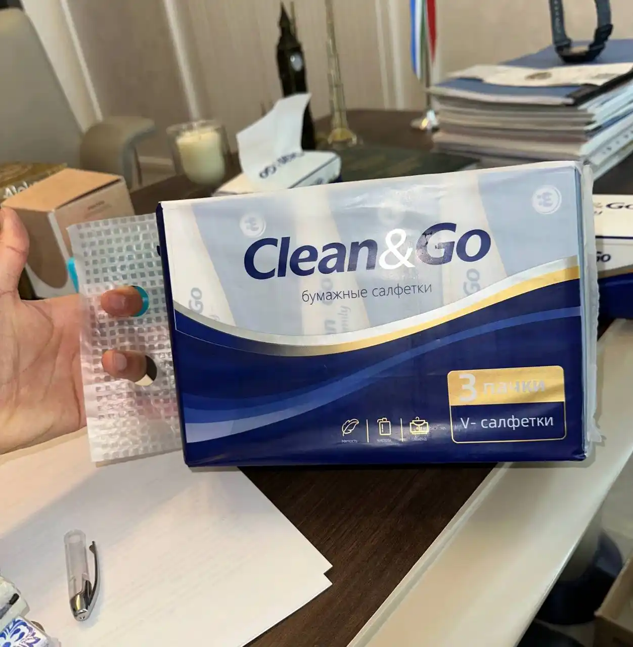 Clean&Go bir martalik salfetkalari,225 dona, 6 qatlamli, qol va tana uchun, tozalash uchun