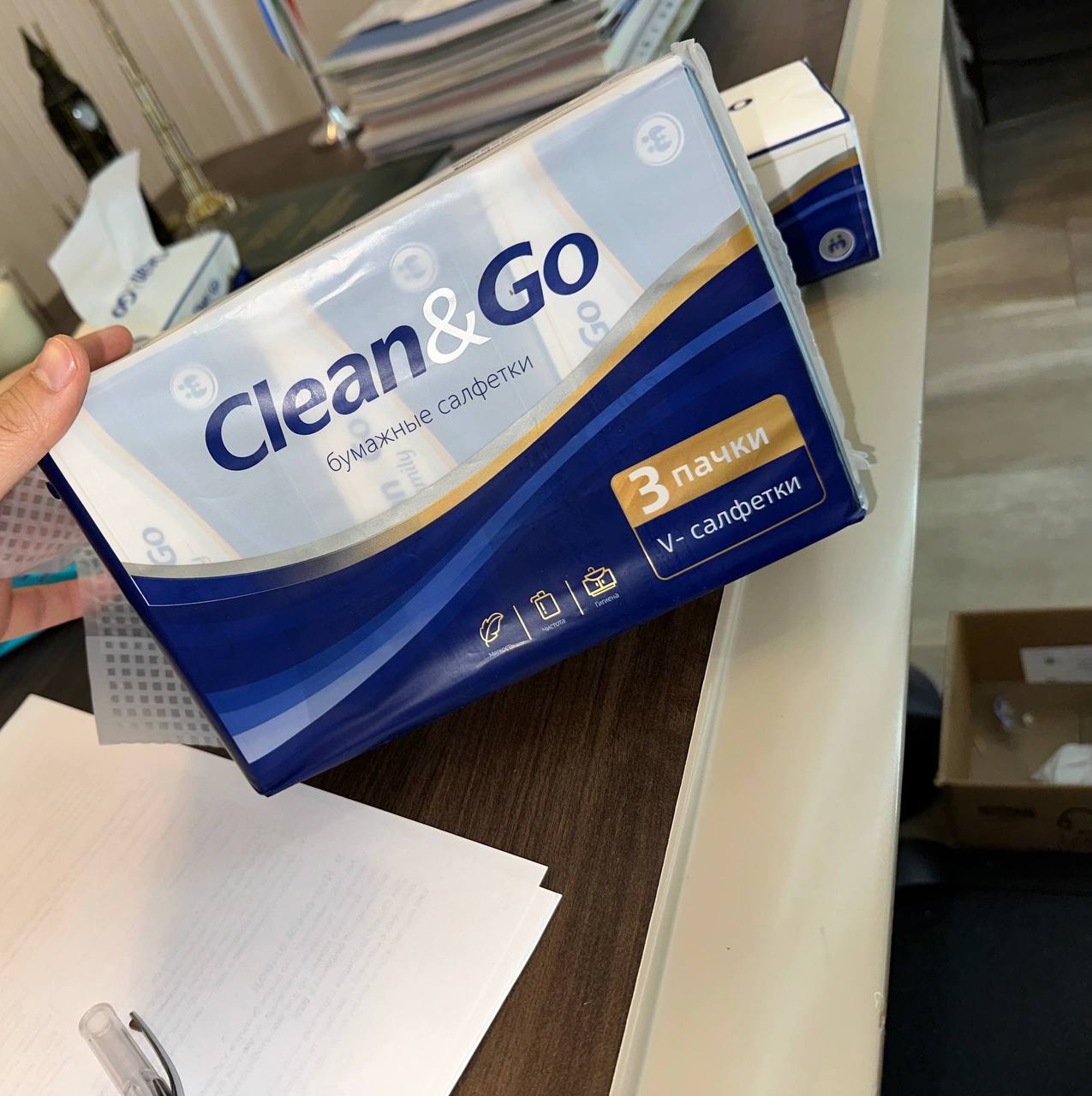 Clean&Go bir martalik salfetkalari,225 dona, 6 qatlamli, qol va tana uchun, tozalash uchun