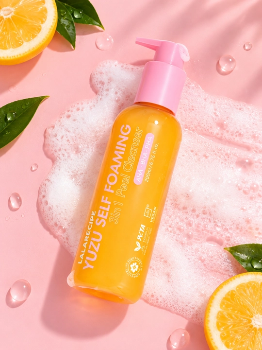LALARECIPE Yuzu 3-in-1 yuz yuvish penkasi, piling, skrab AHA BHA PHA, Vitamin C, 200 ml