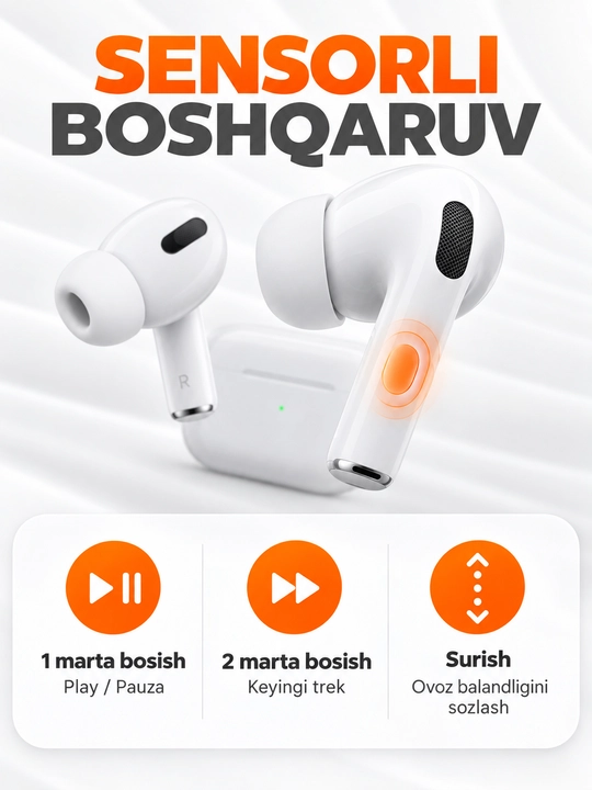 Simsiz Bluetooth quloqchin A Pods Pro 2, sensorli naushnik, chexol sovg‘a
