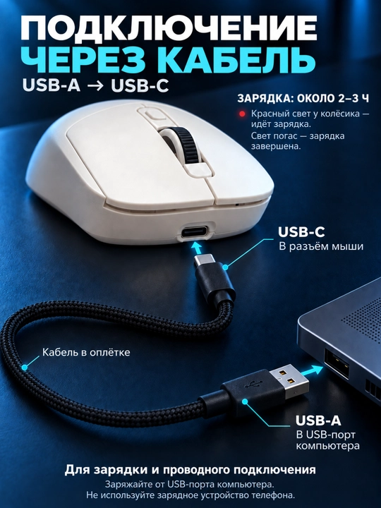 Беспроводная мышь 206, Bluetooth, 2.4G и проводное подключение