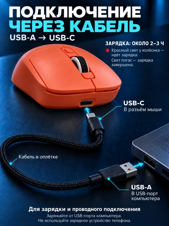 Беспроводная мышь 206, Bluetooth, 2.4G и проводное подключение