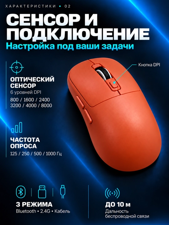 Беспроводная мышь 206, Bluetooth, 2.4G и проводное подключение