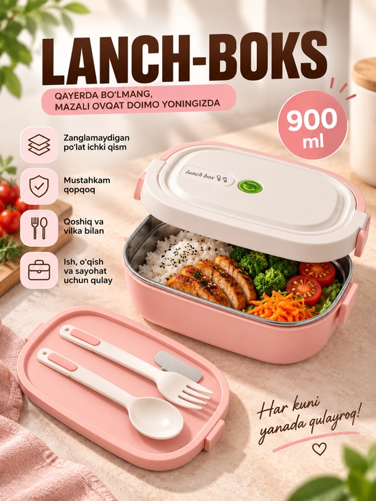 Lunch Box 900 мл — Удобный контейнер для еды - 