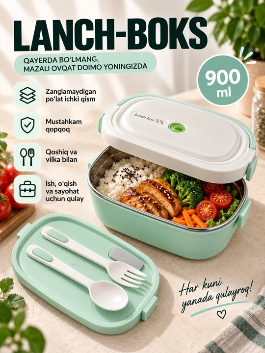 Lunch Box 900 мл — Удобный контейнер для еды - 