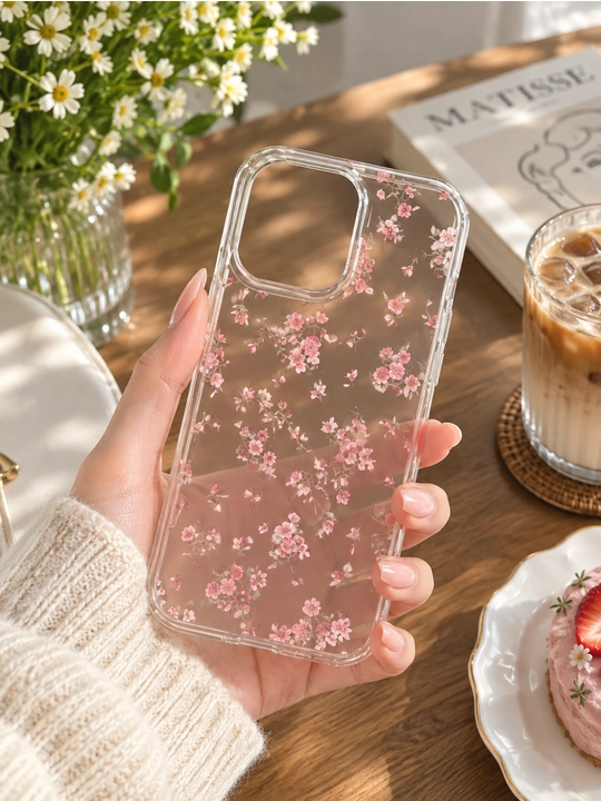 Чехол iPhone 14 Pro Max, силиконовый чехол, прозрачный, цветочный, защитный - 