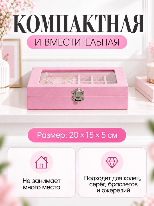 Шкатулка для украшений и колец, органайзер для серёг и браслетов