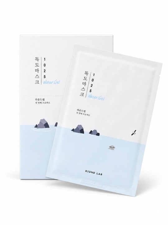 ROUND LAB 1025 Dokdo Water Gel Mask Sheet yuz uchun mato niqobi, 30 ml × 18 dona - 