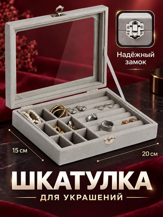 Шкатулка для украшений и колец, органайзер для серёг и браслетов - 