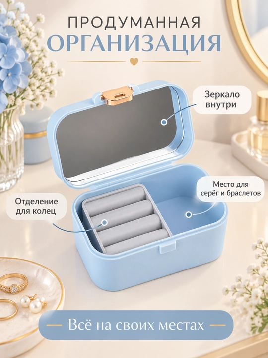 Шкатулка для украшений и колец, органайзер для серёг и браслетов