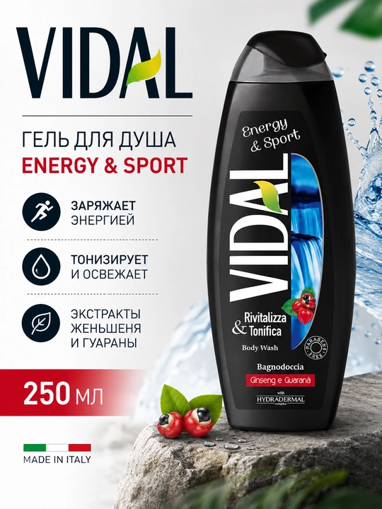 Гель для душа Vidal Energy & Sport, 250 мл - 