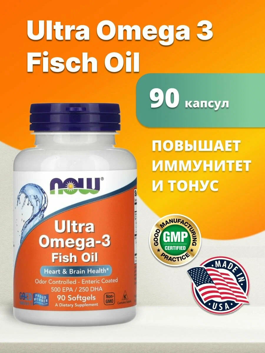 NOW Ультра Омега-3 Фиш Ойл капс желат №90 - 